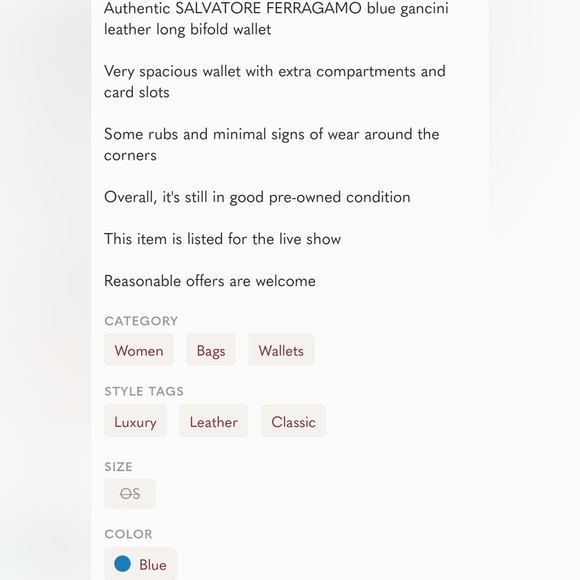 SALVATORE FERRAGAMO blue gancini leather long bifold wallet - Picture 10 of 10